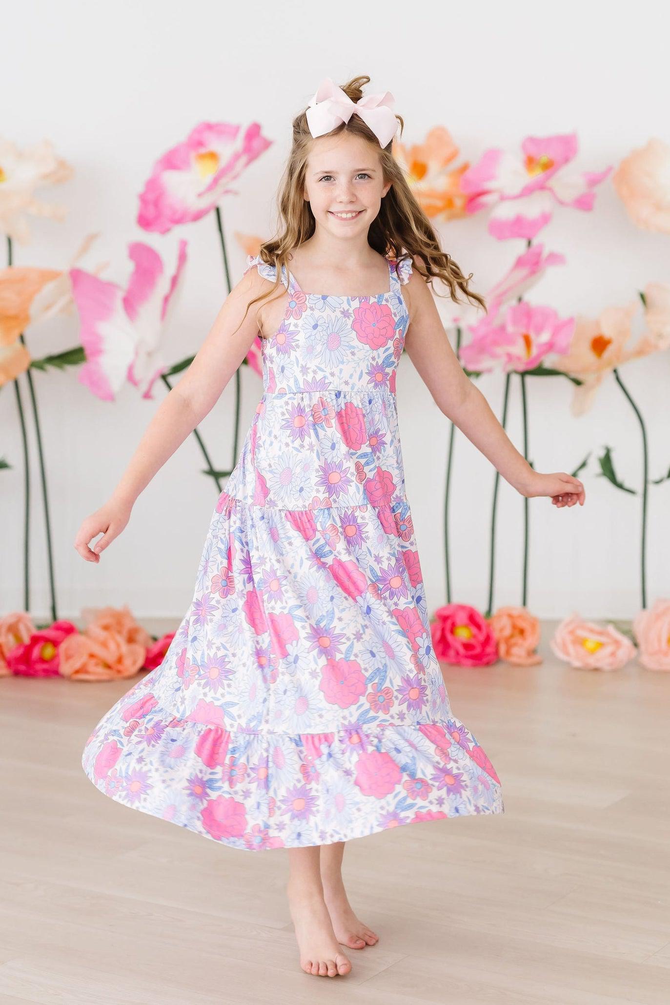 Mila & Rose ® Sweet Springtime Ruffle Maxi Dress — back view