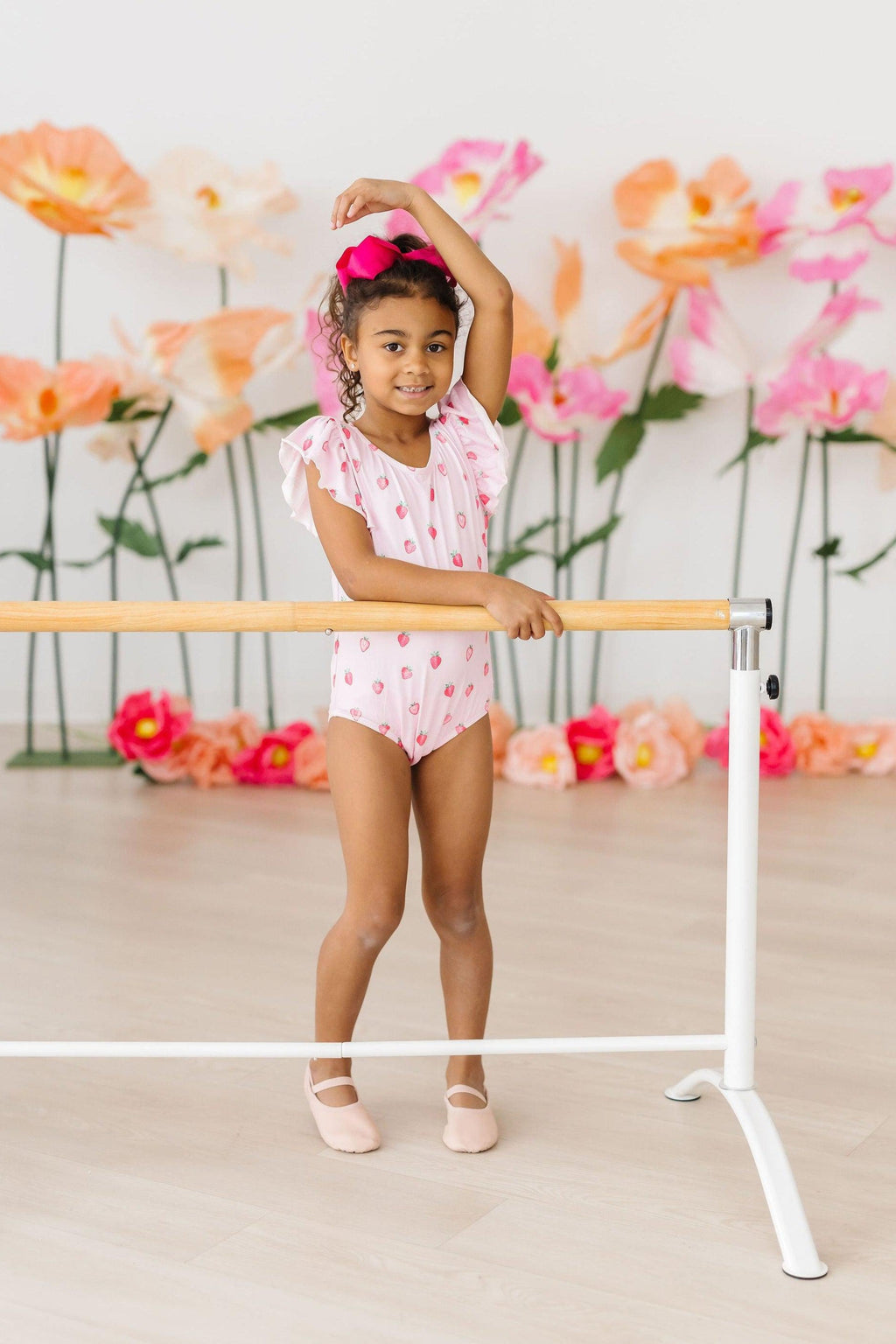 Mila & Rose ® Sweet Strawberries S/S Flutter Sleeve Leotard — detail close-up