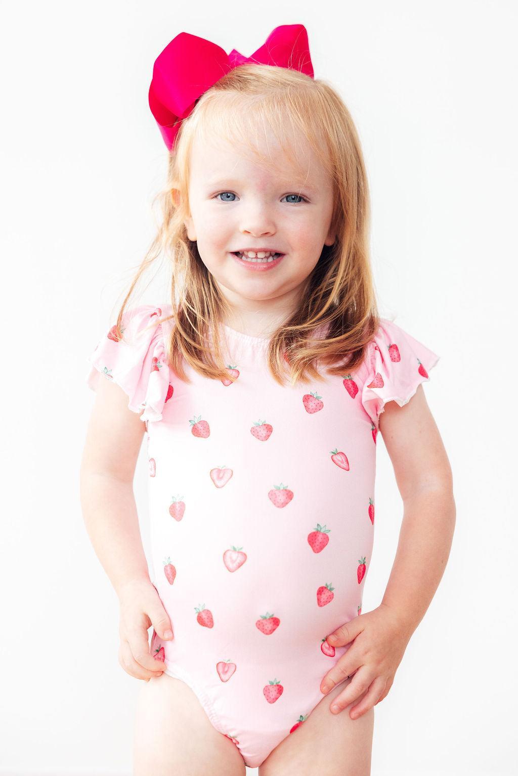 Mila & Rose ® Sweet Strawberries S/S Flutter Sleeve Leotard — side view