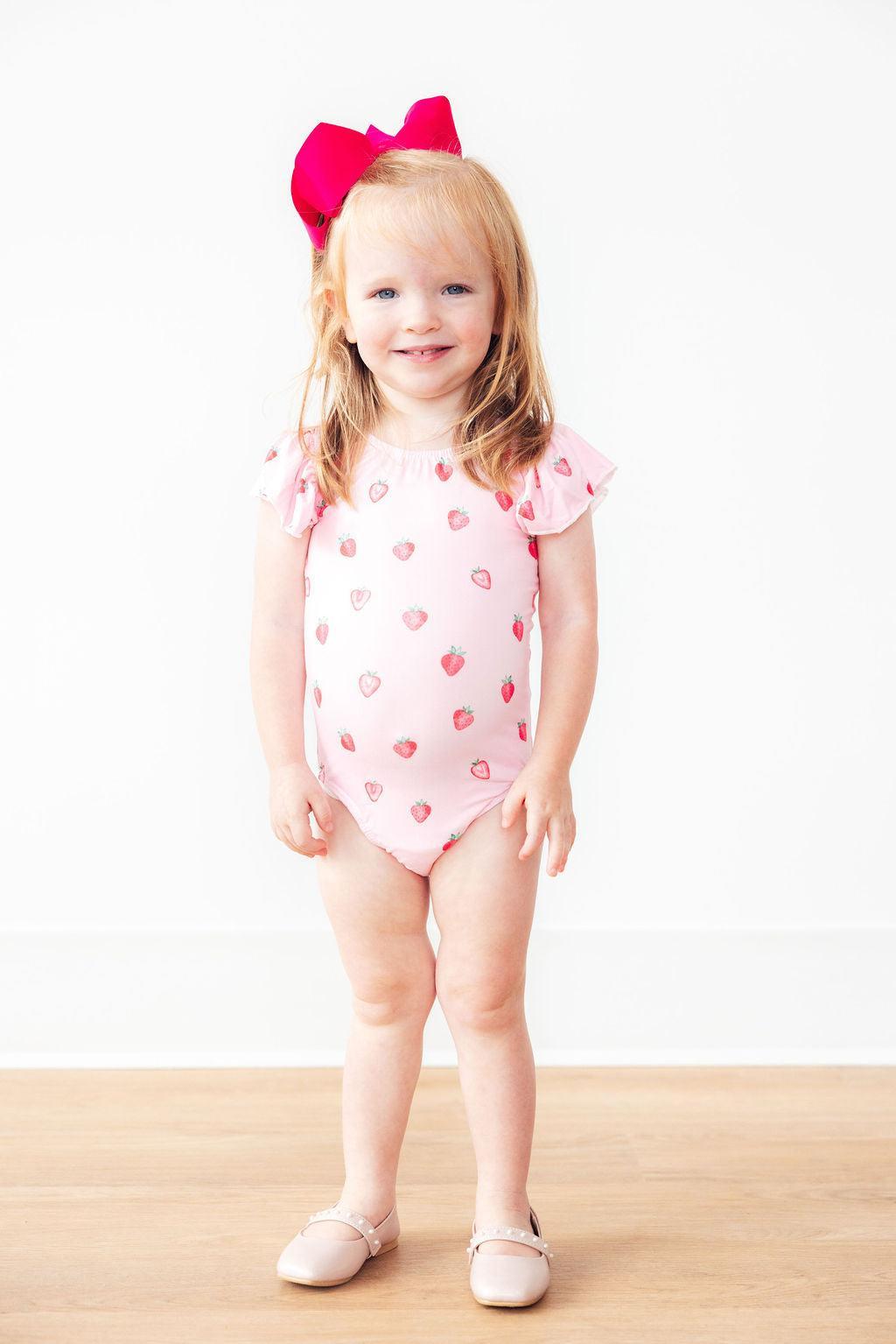 Mila & Rose ® Sweet Strawberries S/S Flutter Sleeve Leotard — alternative angle