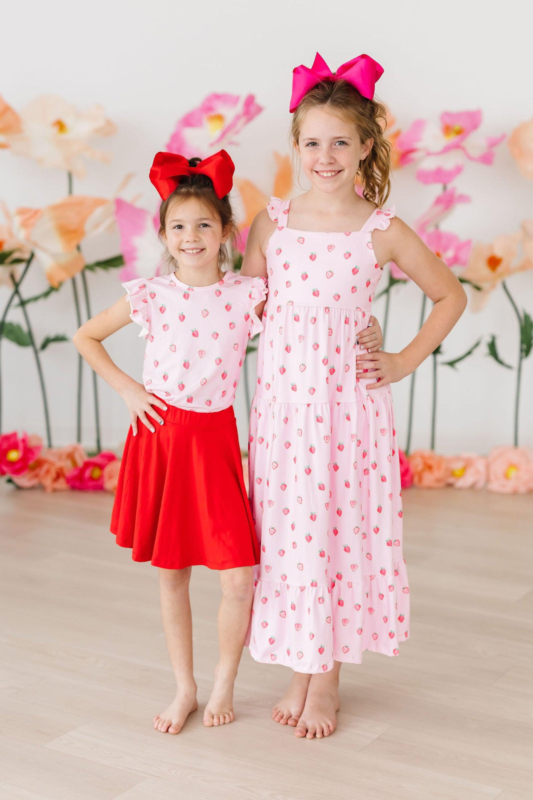 Mila & Rose ® Sweet Strawberries S/S Ruffle Tee — detail close-up