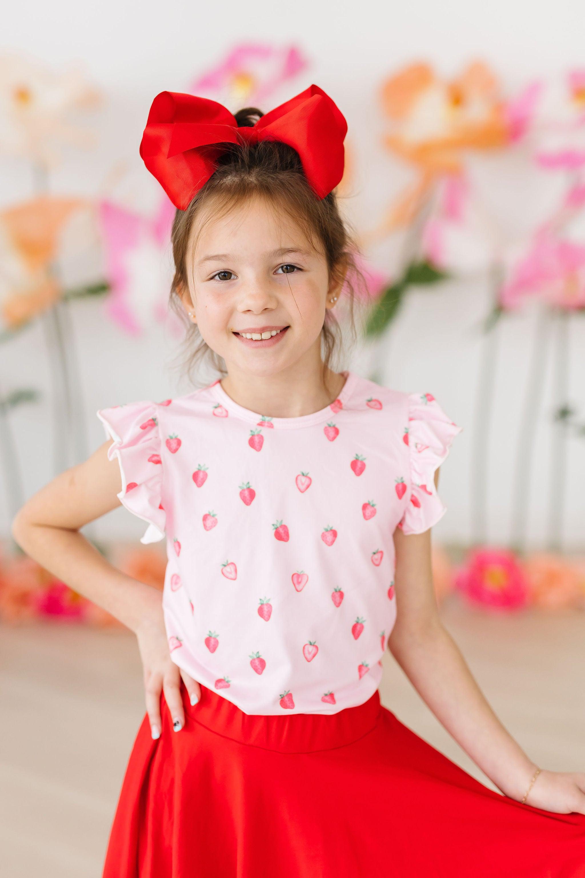 Mila & Rose ® Sweet Strawberries S/S Ruffle Tee — side view