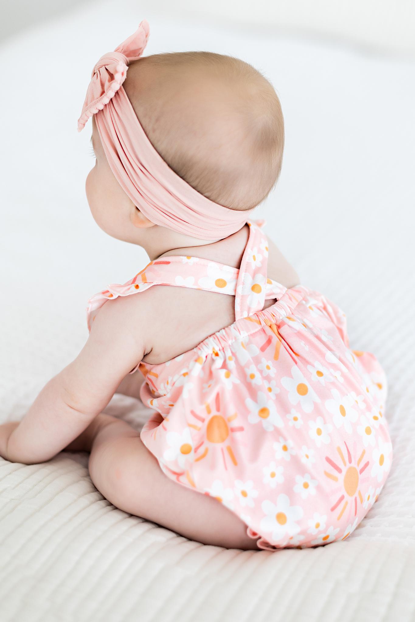 Mila & Rose ® Sweet & Sunny Ruffle Cross Back Romper — side view