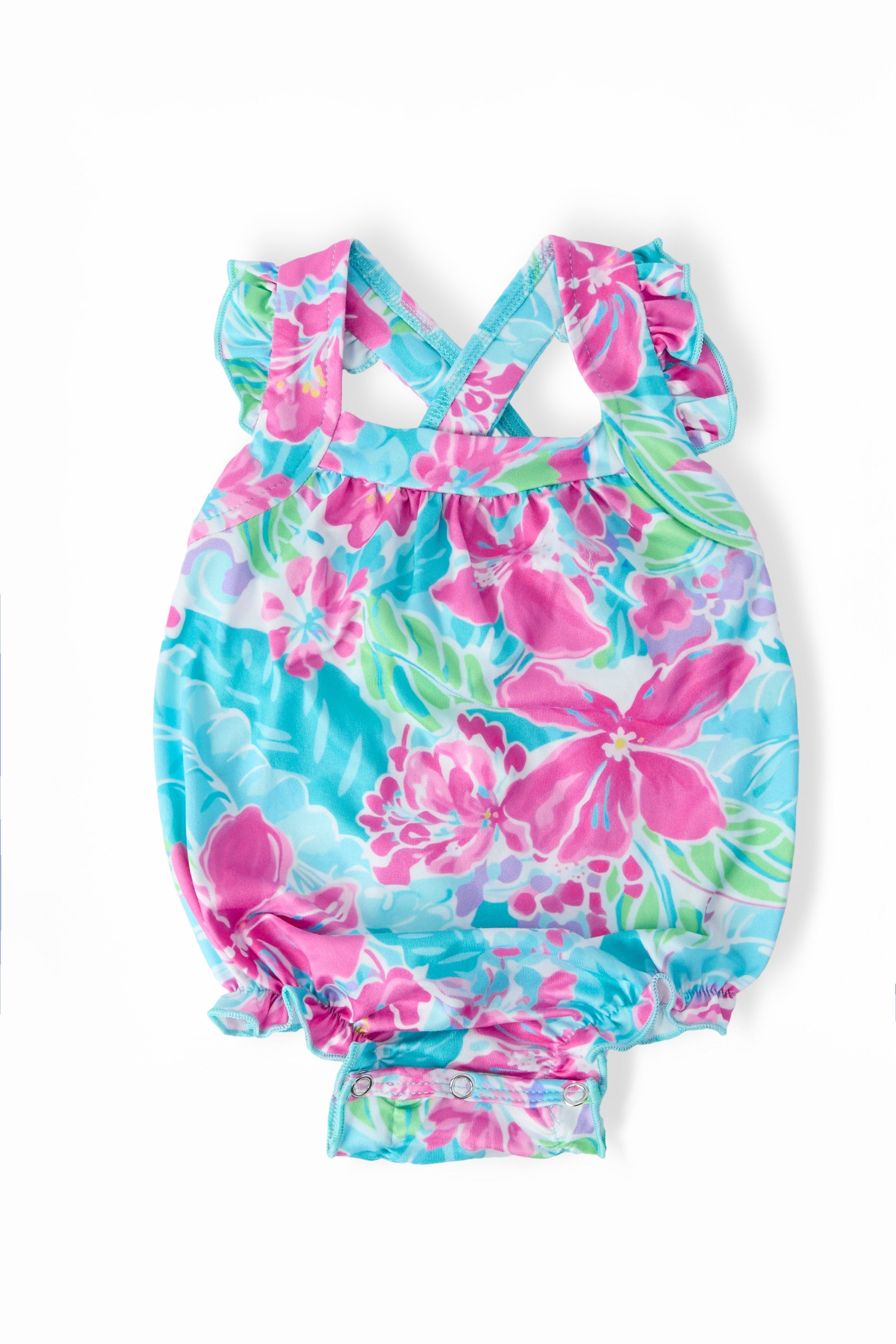 Mila & Rose ® Tropical Punch Ruffle Cross Back Romper — main product shot