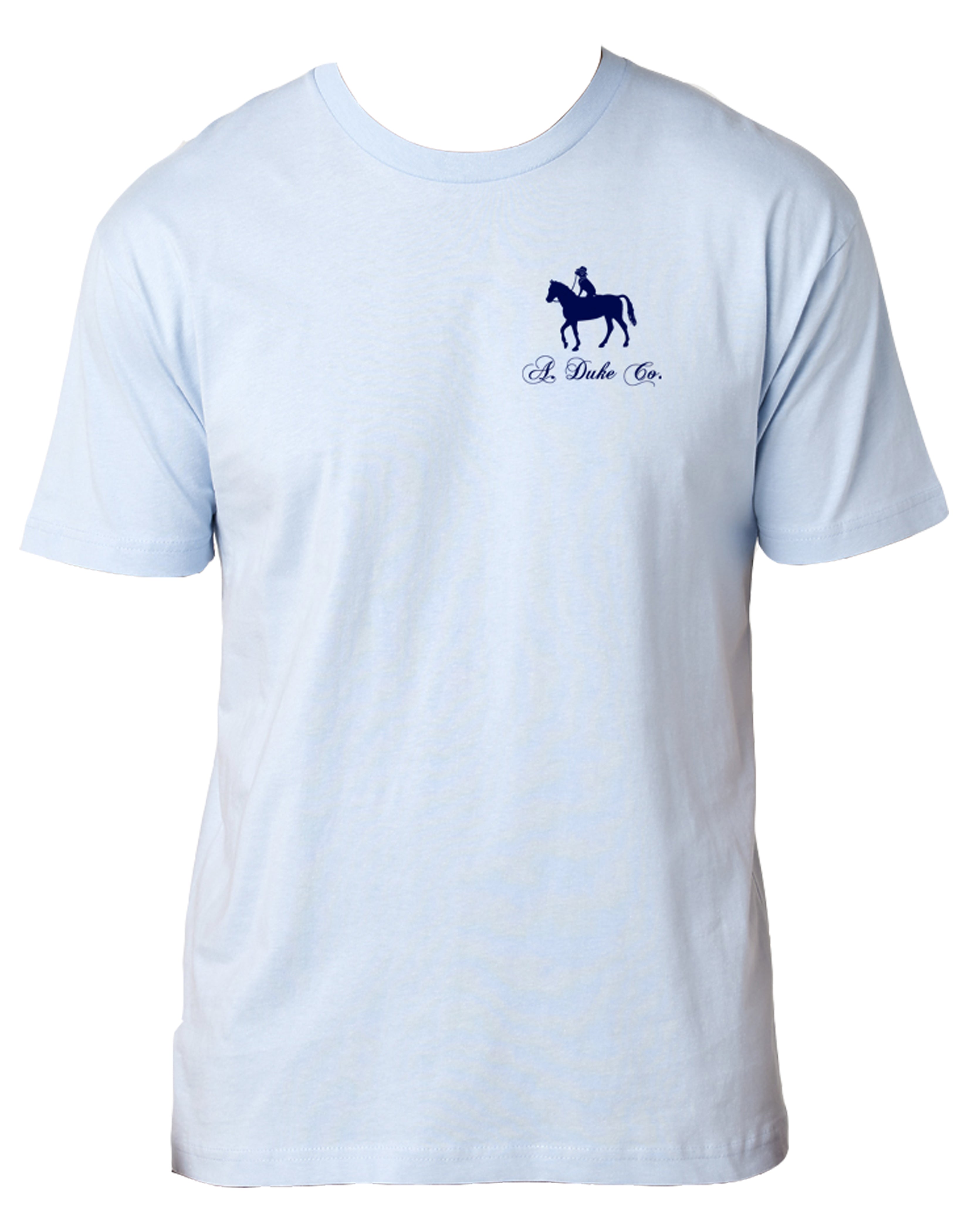 American Duke Apparel Company Dogs, Steaks, and Whiskey T-Shirt - Light Blue — Blue detail