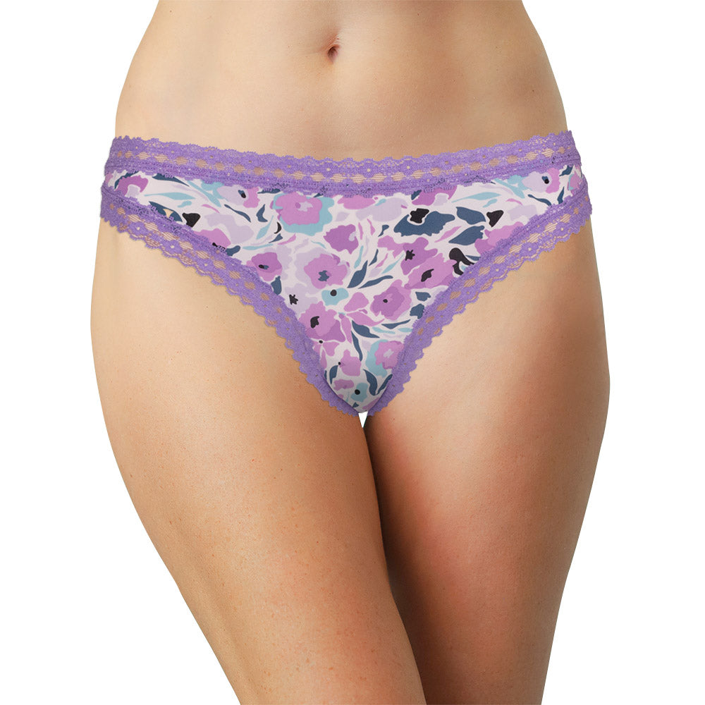 Love Libby Panties Purple Microfiber Thong with Lace Trim — lifestyle context