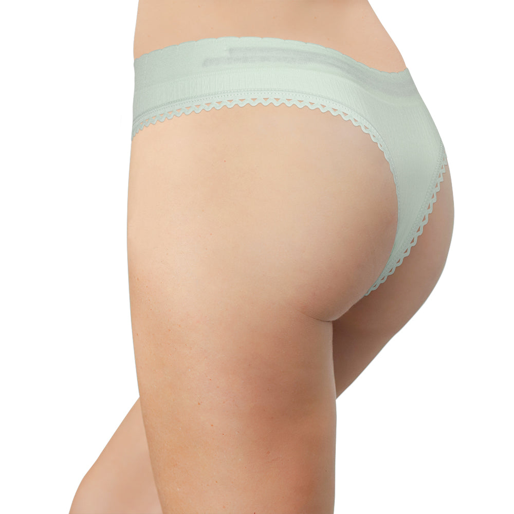 Love Libby Panties Seamless Textured Thong with Picot Trim — Love Libby Panties branding close-up