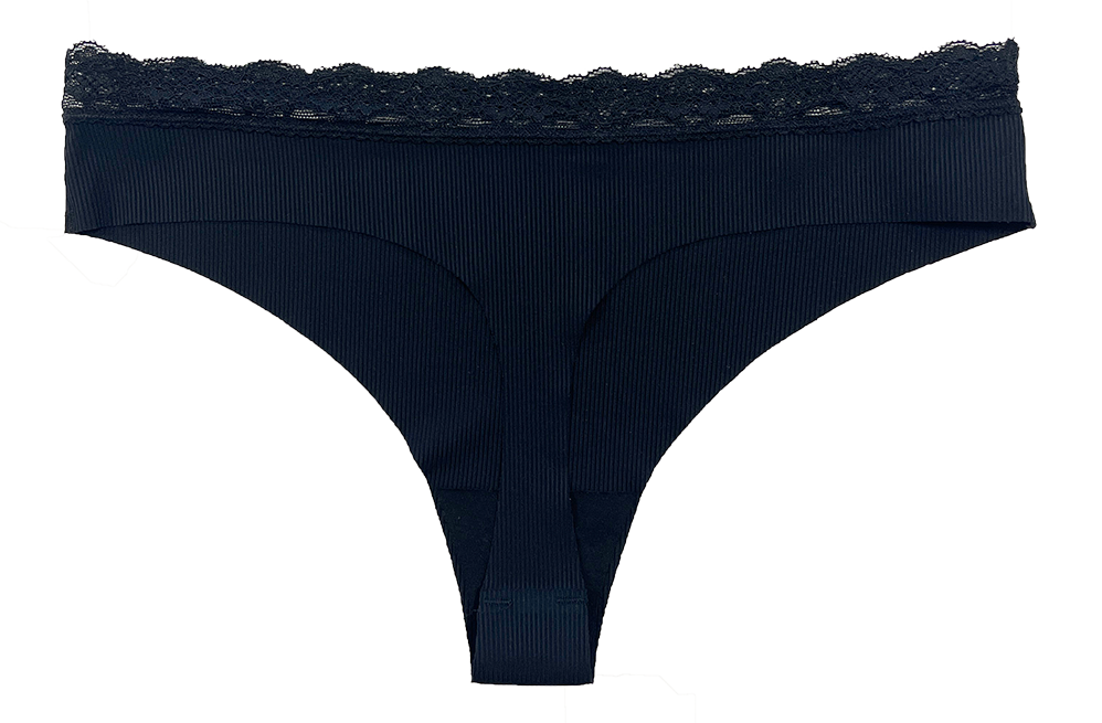 Love Libby Panties Laser Cut Rib Thong with Lace Waist, XS-2X — side view