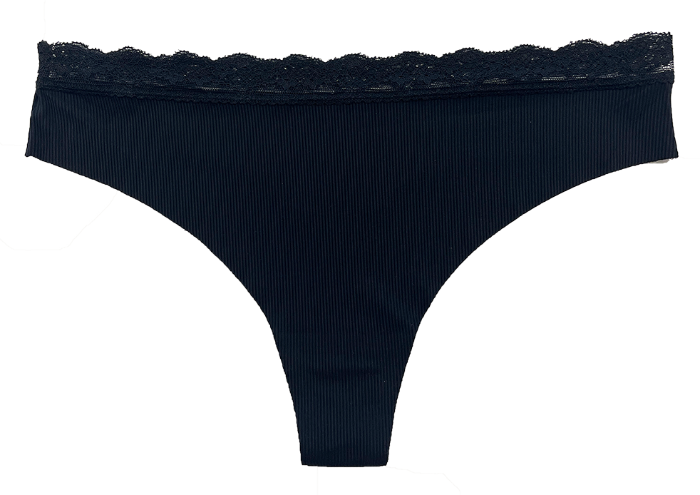 Love Libby Panties Laser Cut Rib Thong with Lace Waist, XS-2X — comparison shot