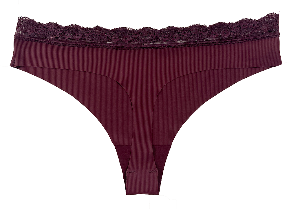 Love Libby Panties Laser Cut Rib Thong with Lace Waist, XS-2X — fabric or material detail