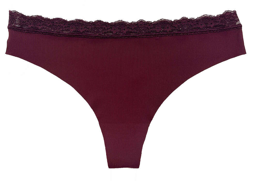 Love Libby Panties Laser Cut Rib Thong with Lace Waist, XS-2X — lifestyle context