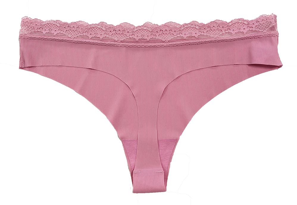 Love Libby Panties Laser Cut Rib Thong with Lace Waist, XS-2X — feature highlight