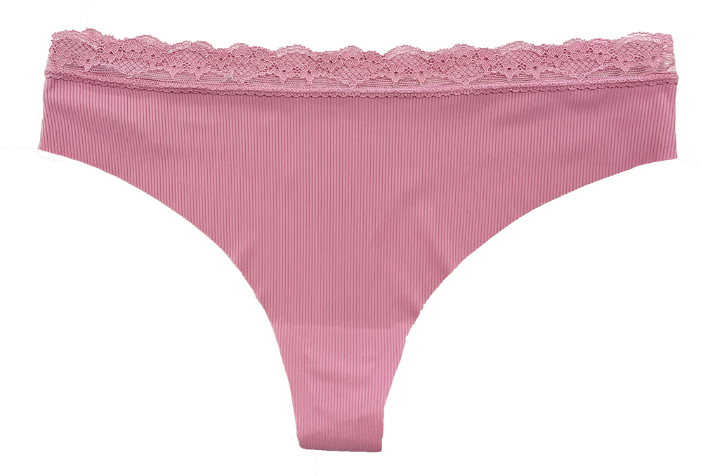 Love Libby Panties Laser Cut Rib Thong with Lace Waist, XS-2X — main product shot