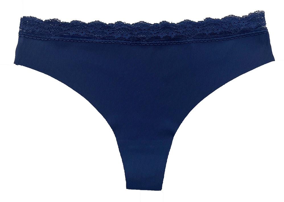 Love Libby Panties Laser Cut Rib Thong with Lace Waist, XS-2X — back view