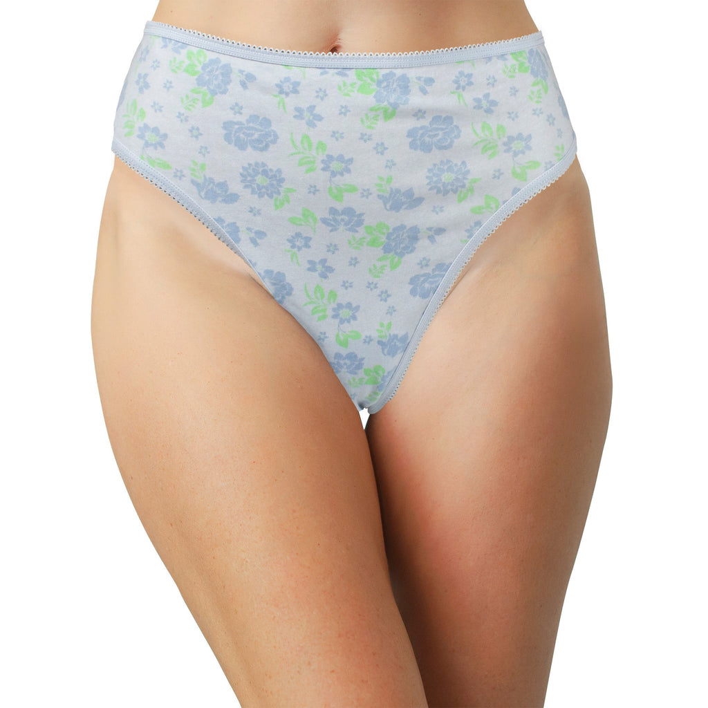 Love Libby Panties Printed Cotton High Waist Thong with Picot Trim — back view