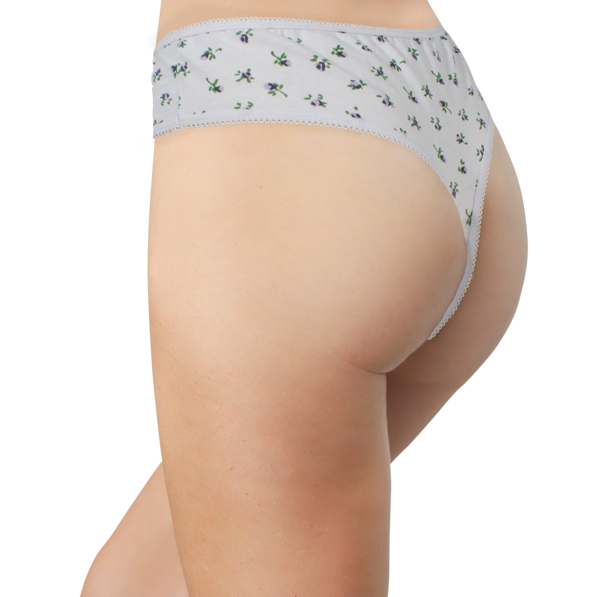 Love Libby Panties Printed Cotton High Waist Thong with Picot Trim — size reference