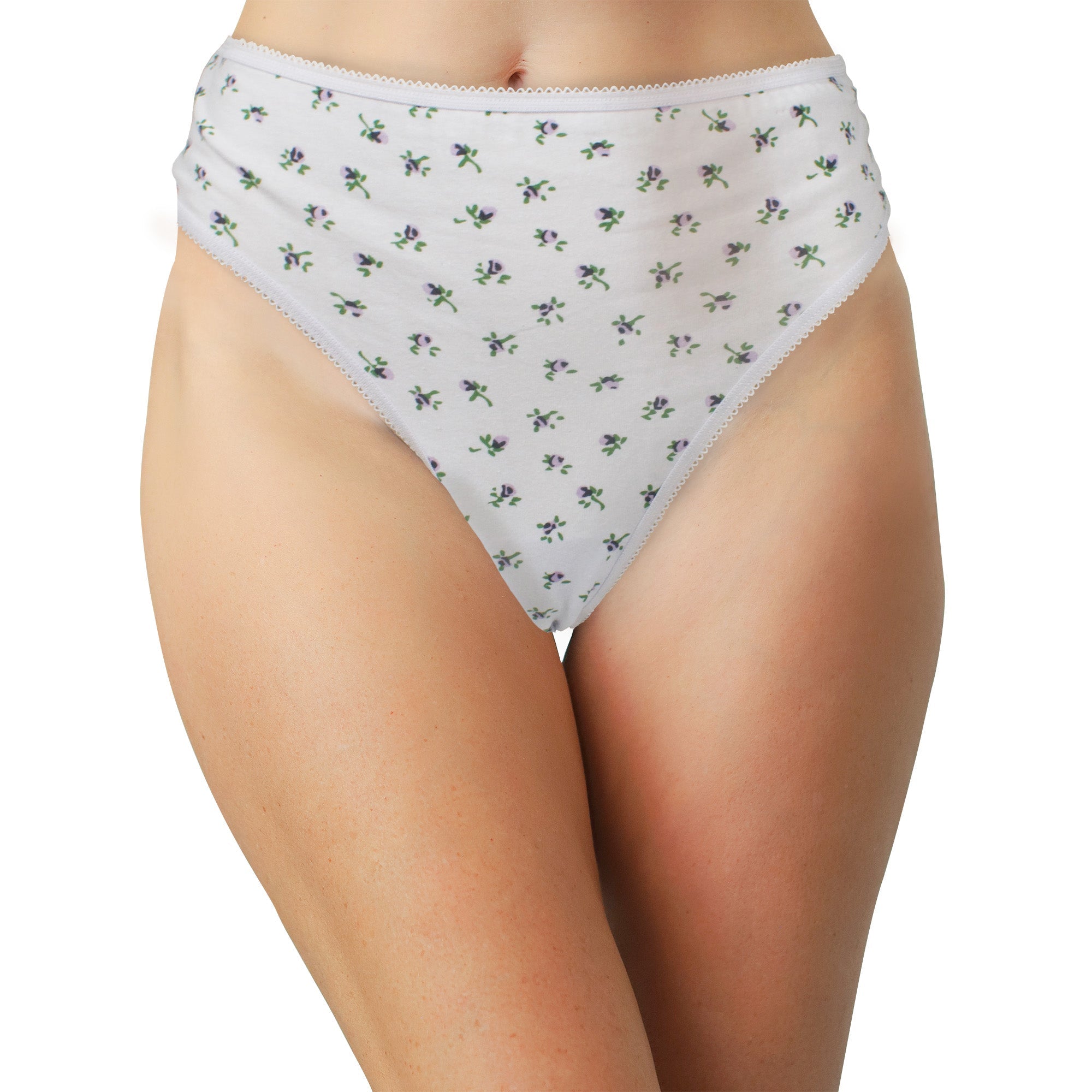 Love Libby Panties Printed Cotton High Waist Thong with Picot Trim — in-use photo
