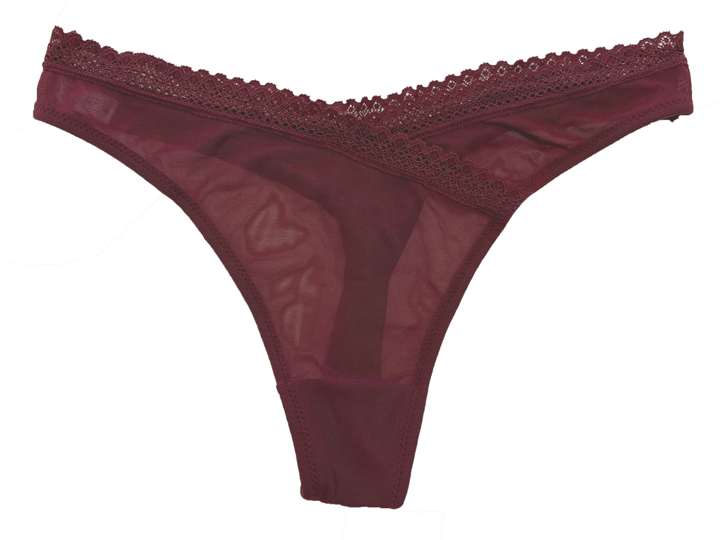 Love Libby Panties V-Front Mesh Thong with Lace, XS-2X — packaging