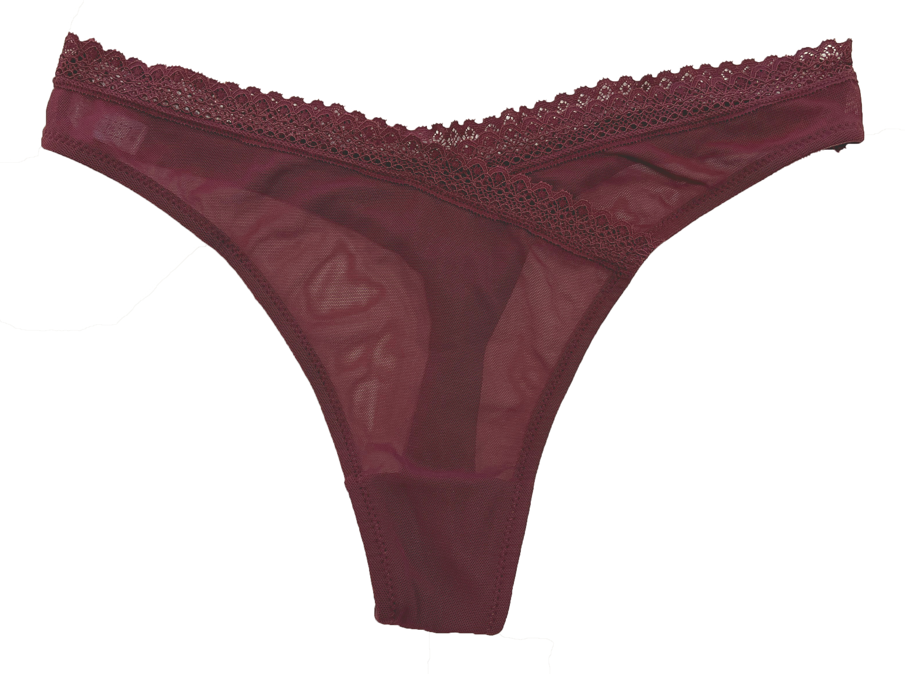 Love Libby Panties V-Front Mesh Thong with Lace, XS-2X — packaging