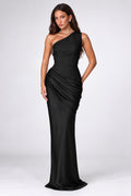 Amoris T748 Long One Shoulder Fitted Satin Dress