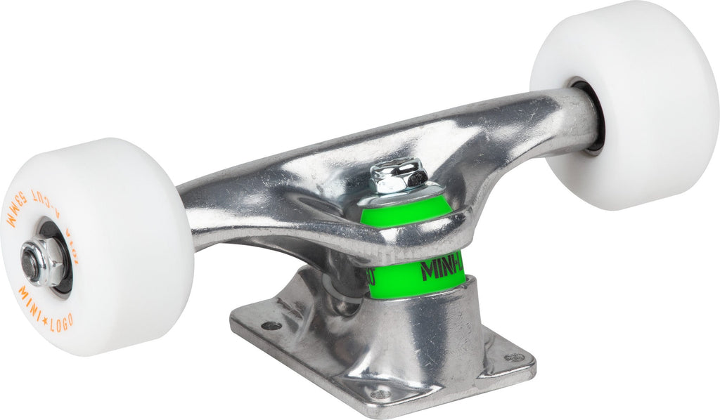 Mini Logo 7.13″ Raw Trucks + ML Bearings + A-cut 53mm 90a White Wheels (Set)