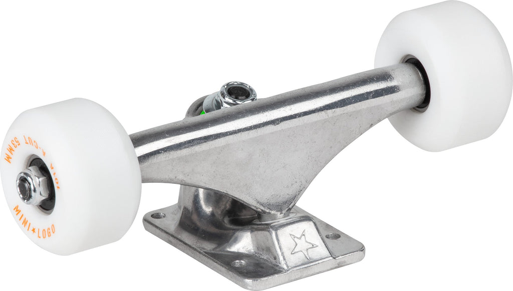 Mini Logo 7.13″ Raw Trucks + ML Bearings + A-cut 53mm 90a White Wheels (Set) by Skates USA