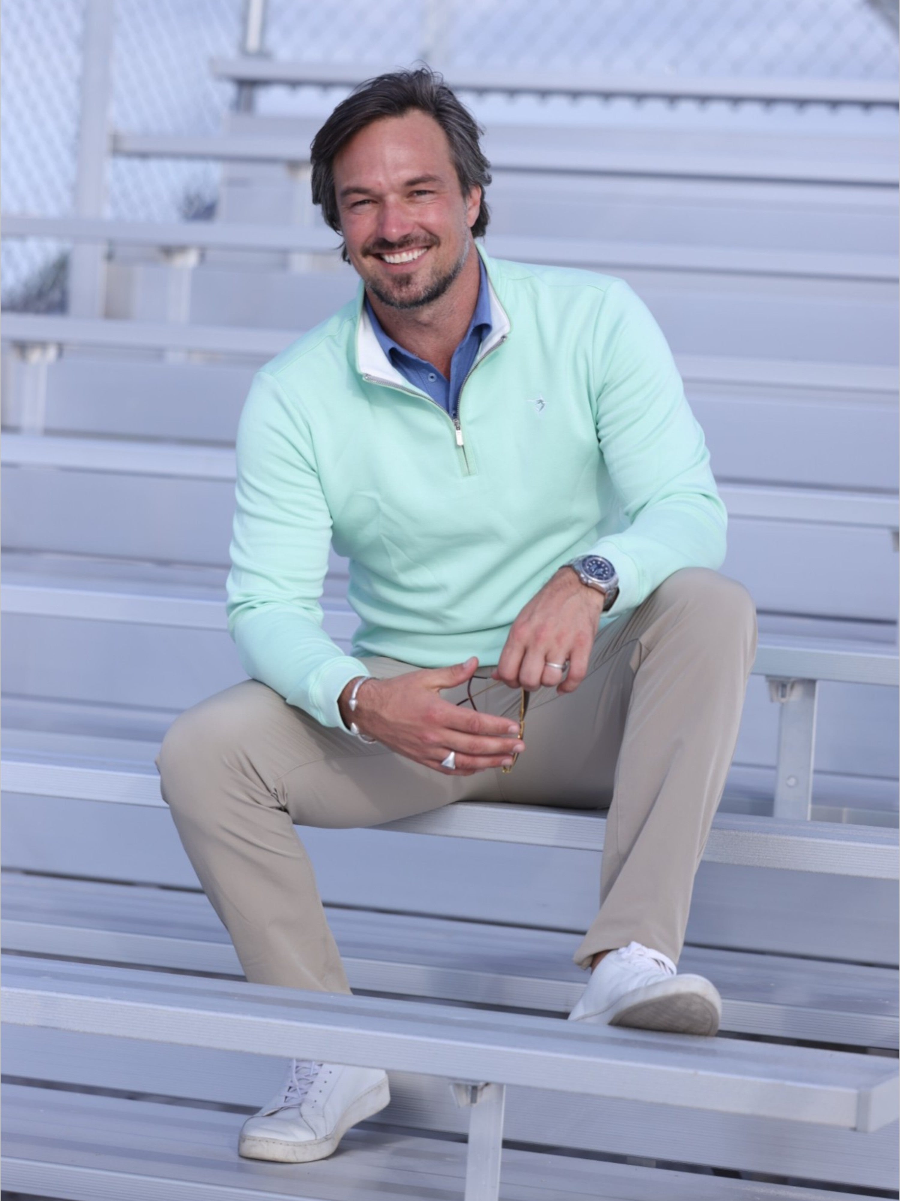White Water Life Turnberry Quarter Zip Smooth Knit — lifestyle worn / used context