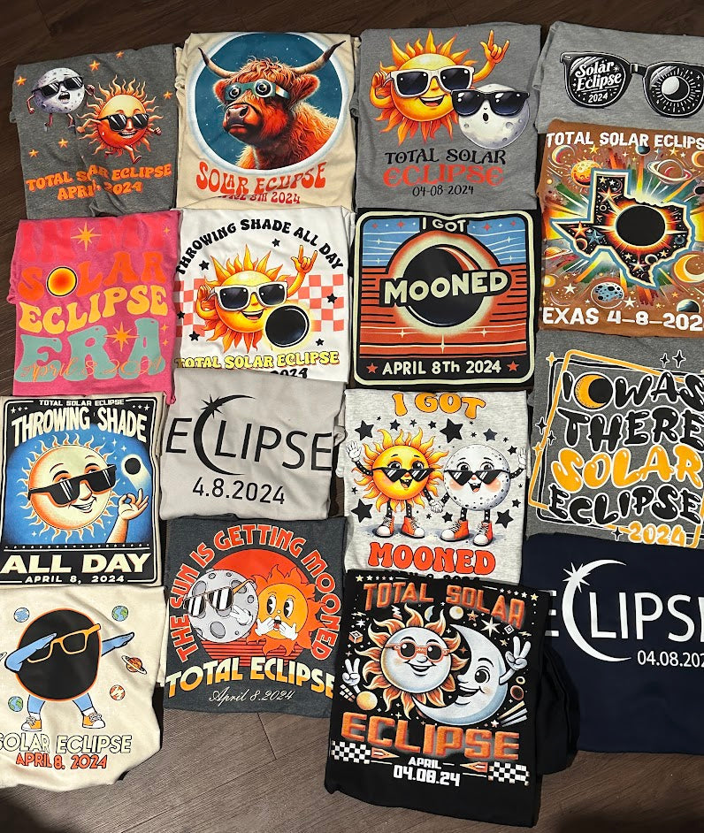 A Blessed Texas Mess Boutique 2024 Total Solar Eclipse Commemorative Shirts, Memories of this rare event — construction detail