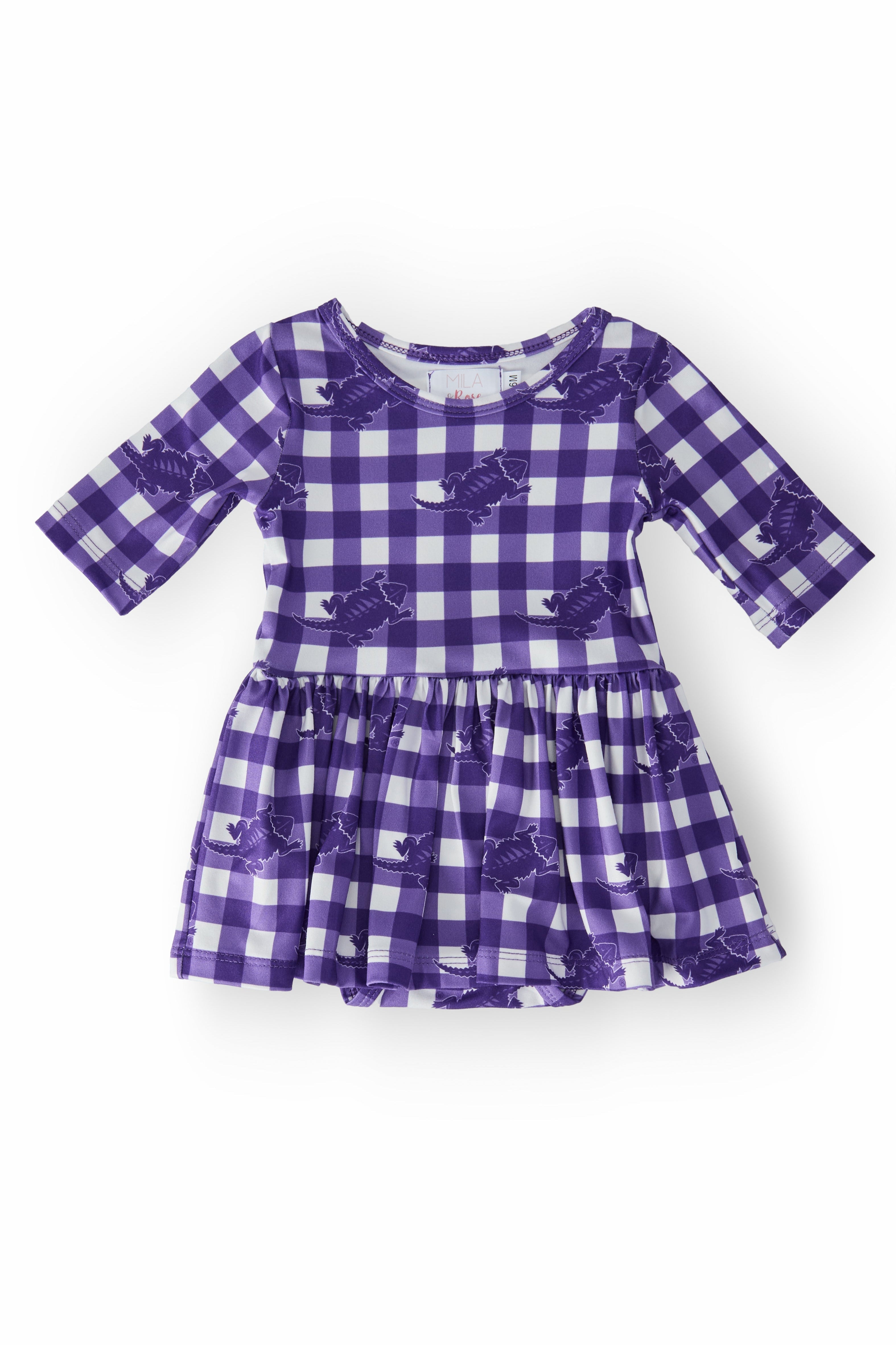 Mila & Rose ® TCU Plaid Frog 3/4 Sleeve Twirl Bodysuit — main product shot