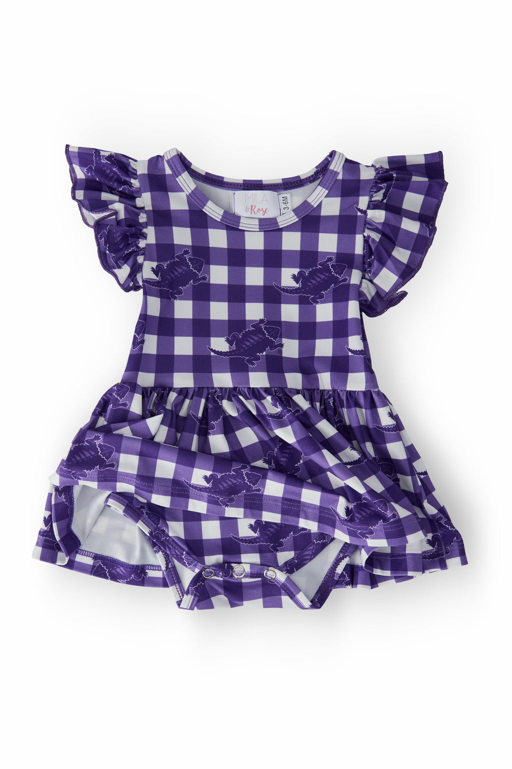 Mila & Rose ® TCU Plaid Frog Flutter Twirl Bodysuit — detail close-up