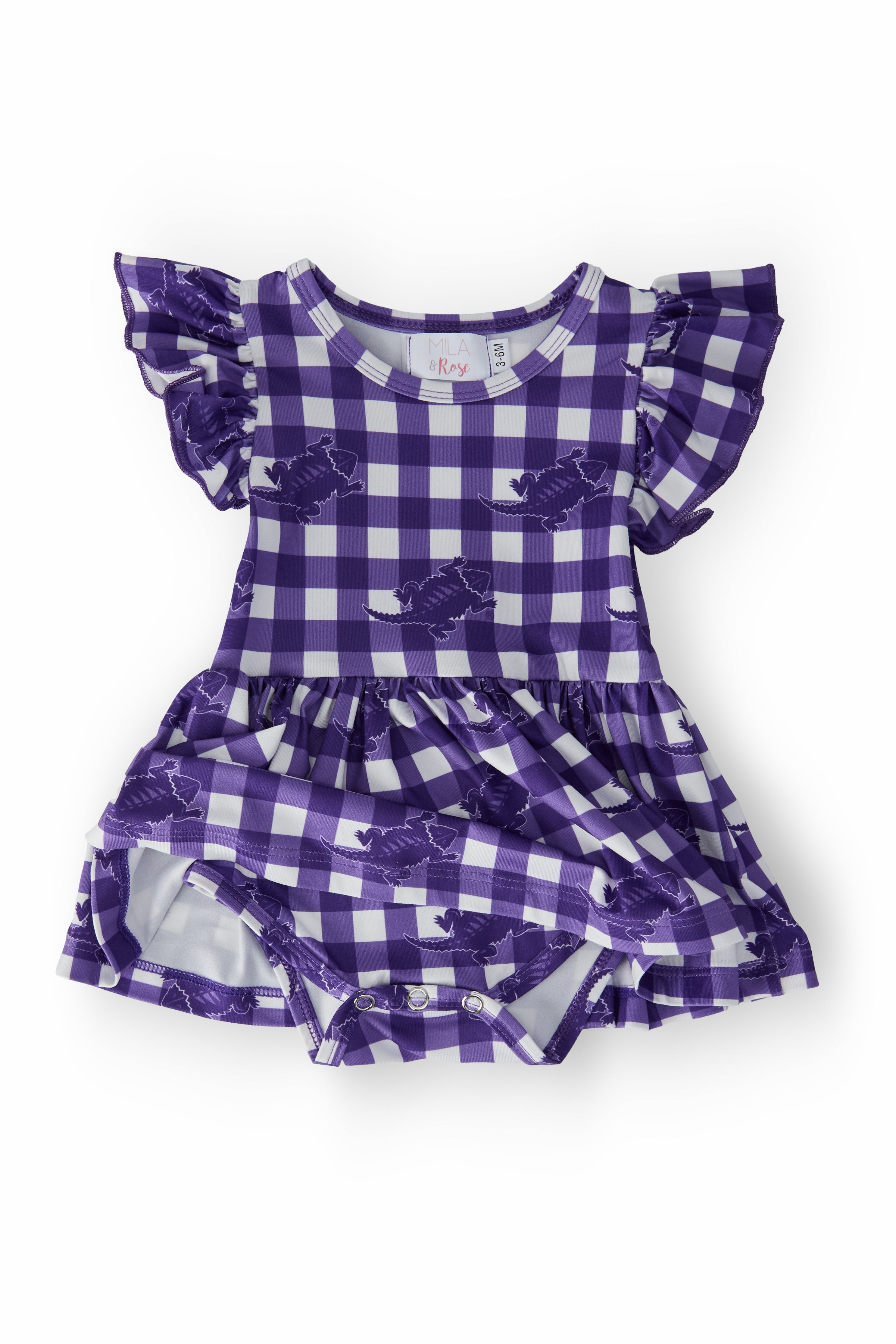 Mila & Rose ® TCU Plaid Frog Flutter Twirl Bodysuit — detail close-up