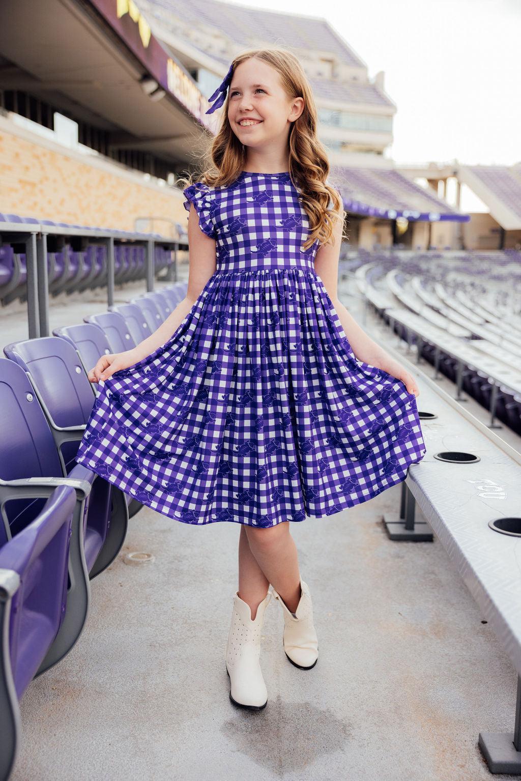 Mila & Rose ® TCU Plaid Frog Flutter Twirl Dress — main product shot