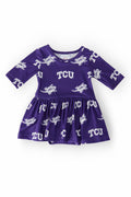 Mila & Rose ® TCU Purple Frog 3/4 Sleeve Twirl Bodysuit — main product shot