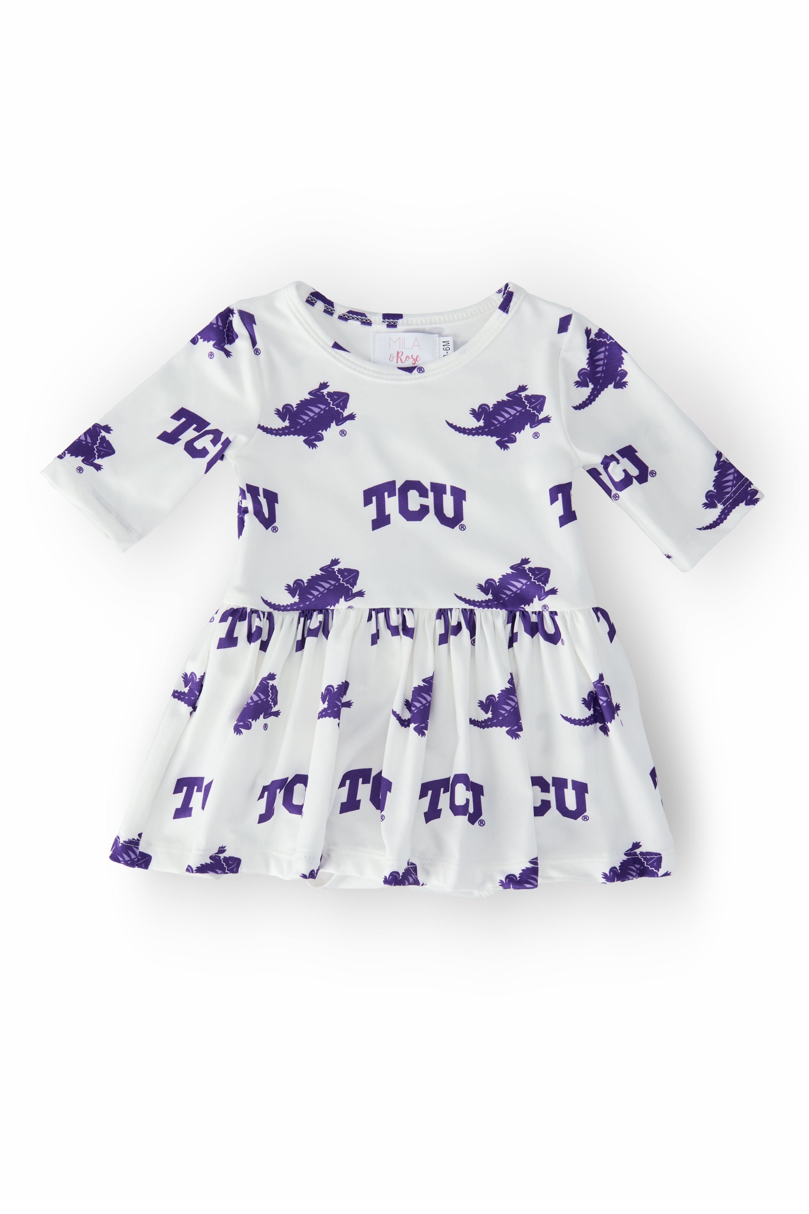 Mila & Rose ® TCU White Frog 3/4 Sleeve Twirl Bodysuit — main product shot