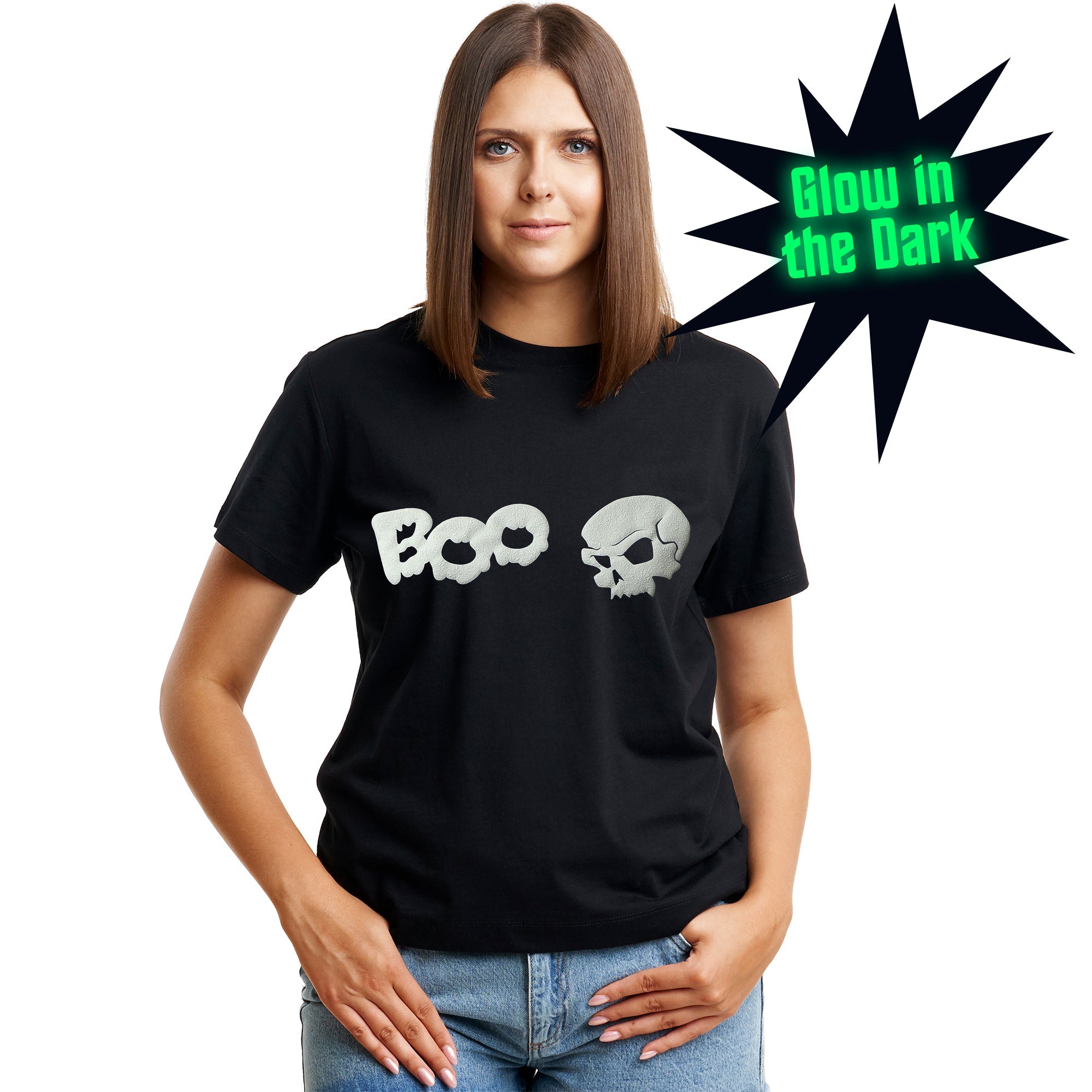 BodyCandy Skull Boo Glow in the Dark Puff Halloween Tee Shirt — alternative angle