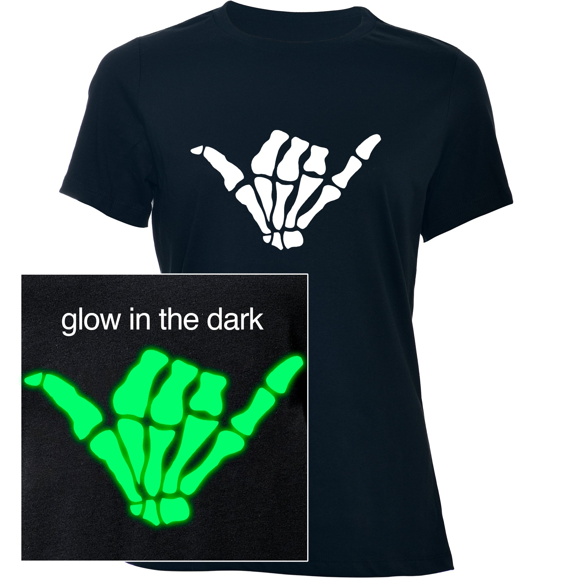 BodyCandy Glow in the Dark Shaka Skelelton Hand Tee Shirt — main product shot