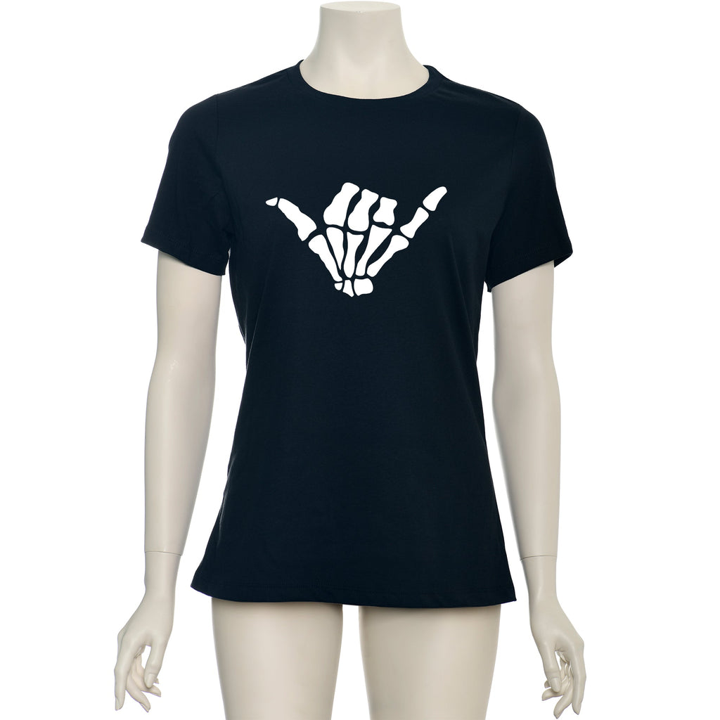 BodyCandy Glow in the Dark Shaka Skelelton Hand Tee Shirt — lifestyle context