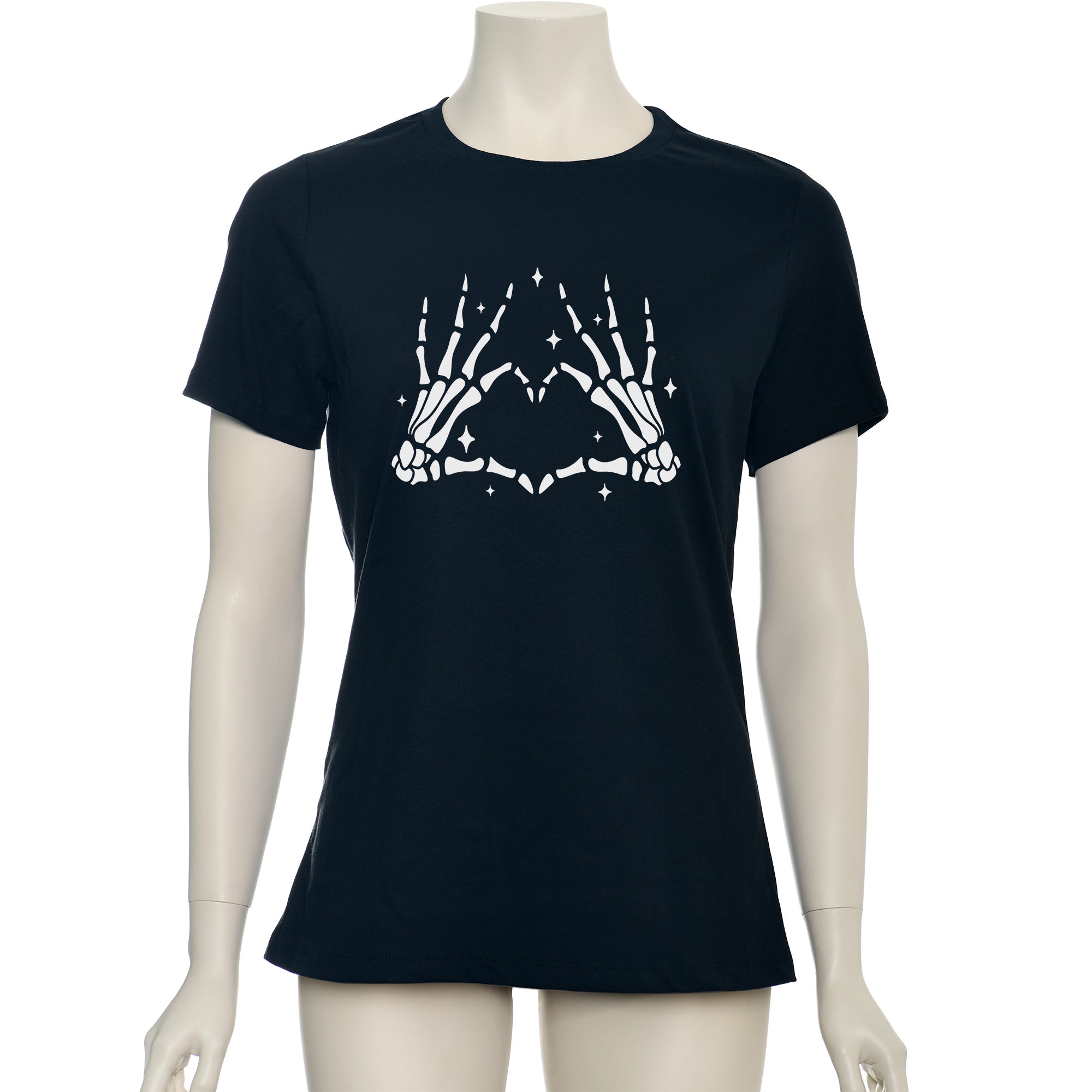 BodyCandy Glow in the Dark Dead Inside Heart Skeleton Hands Black Tee Shirt — back view