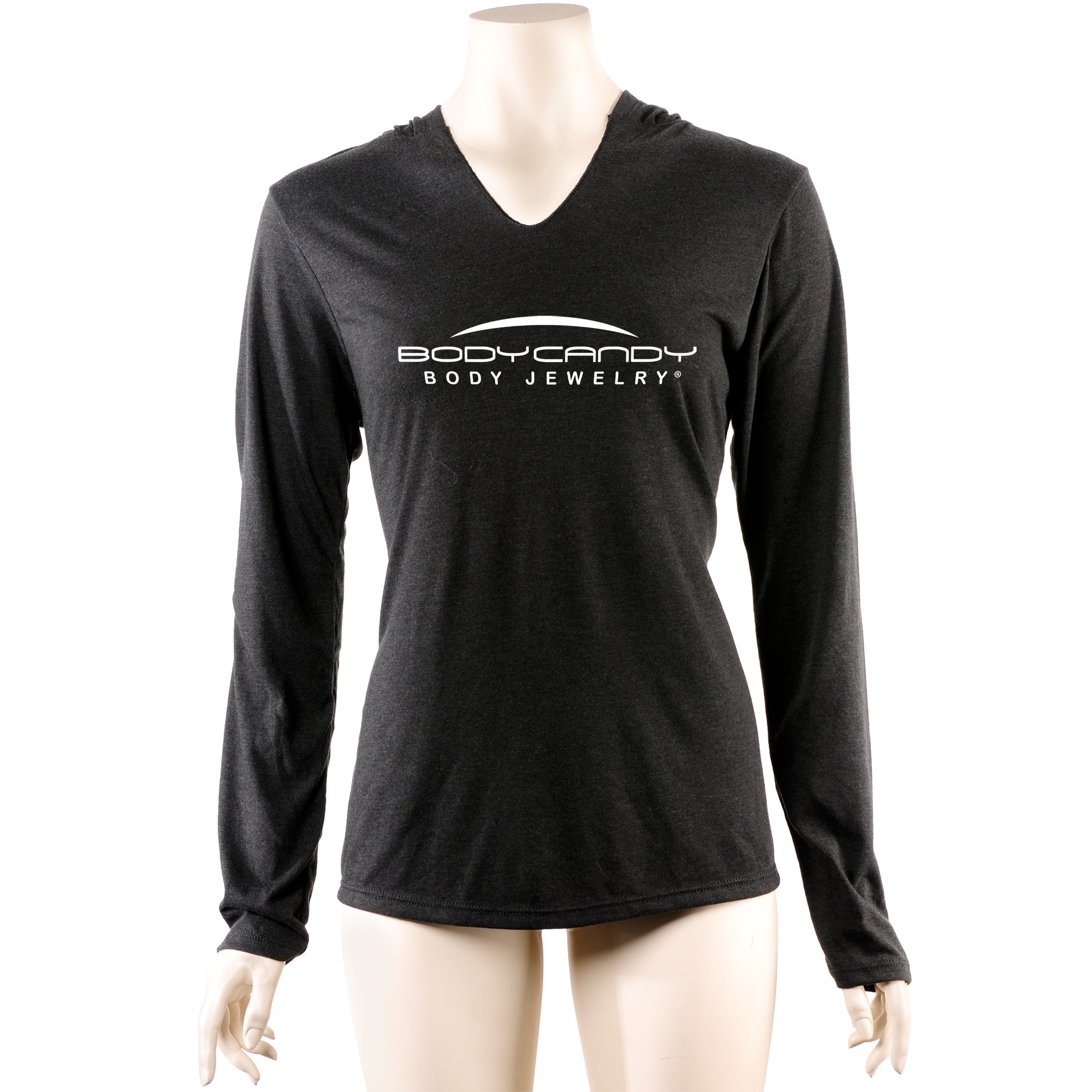 BodyCandy Body Candy Logo Gray Frost Tapered Long Sleeve Hoodie — detail close-up