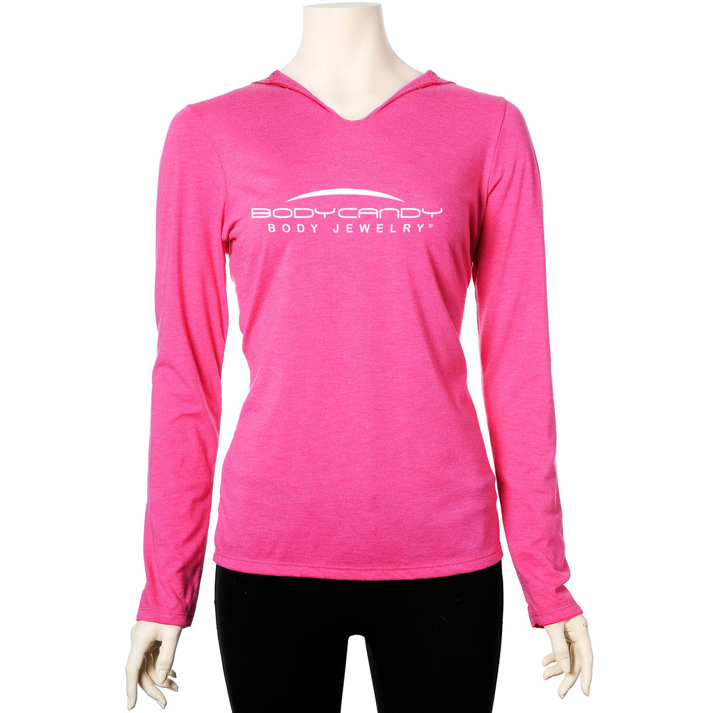BodyCandy Body Candy Logo Pink Frost Tapered Long Sleeve Hoodie — detail close-up