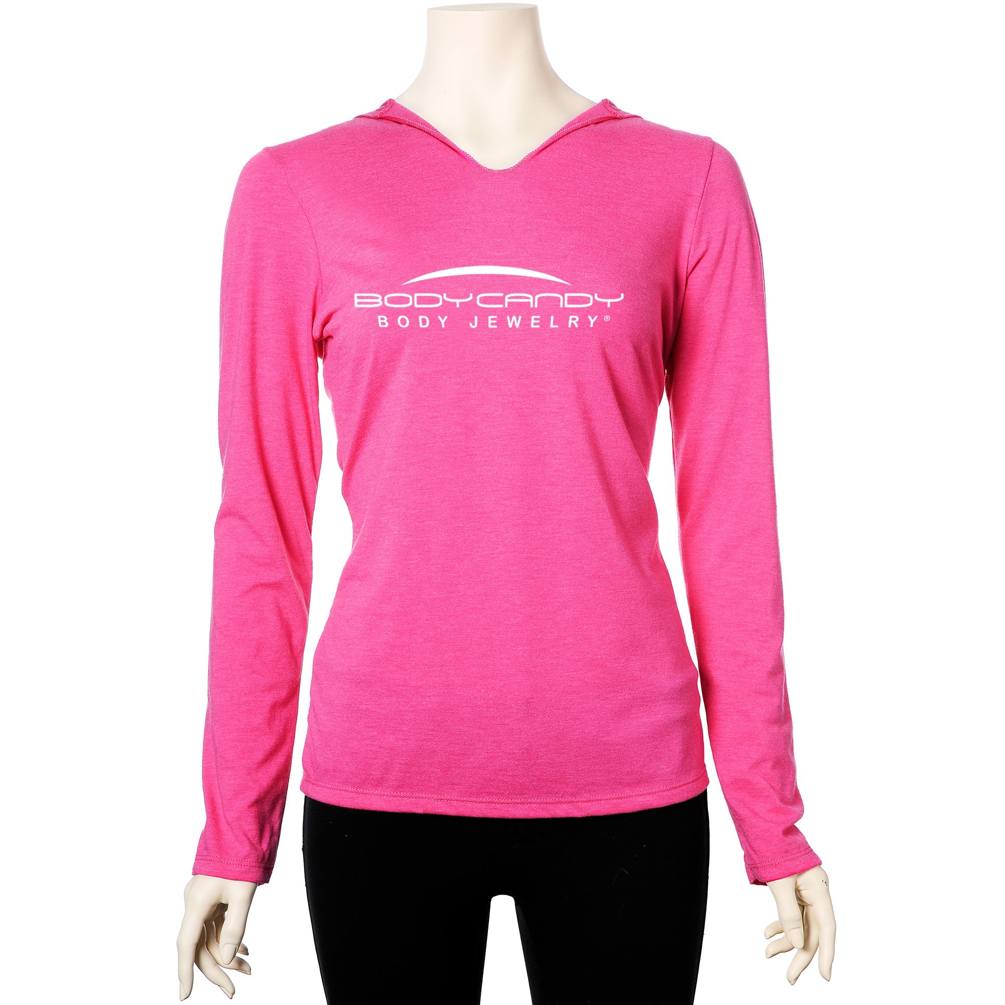 BodyCandy Body Candy Logo Pink Frost Tapered Long Sleeve Hoodie — detail close-up