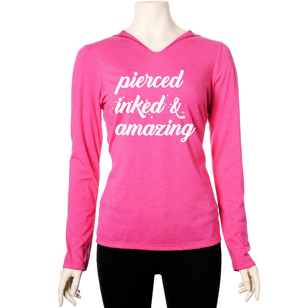BodyCandy Pierced Inked & Amazing Pink Frost Tapered Long Sleeve Hoodie — detail close-up