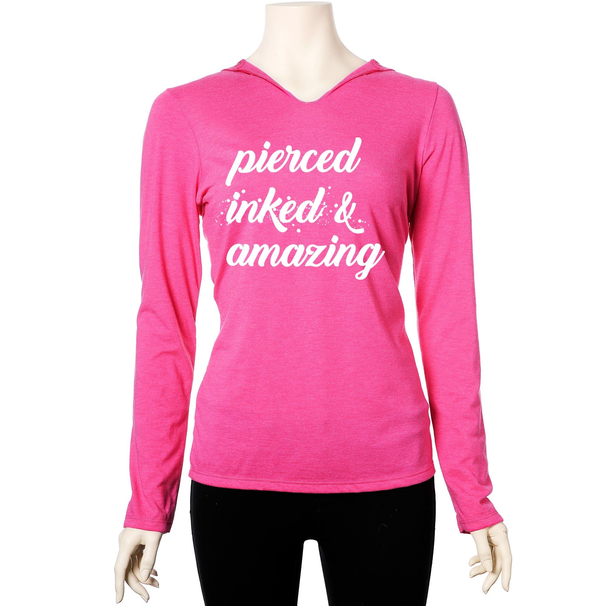 BodyCandy Pierced Inked & Amazing Pink Frost Tapered Long Sleeve Hoodie — detail close-up