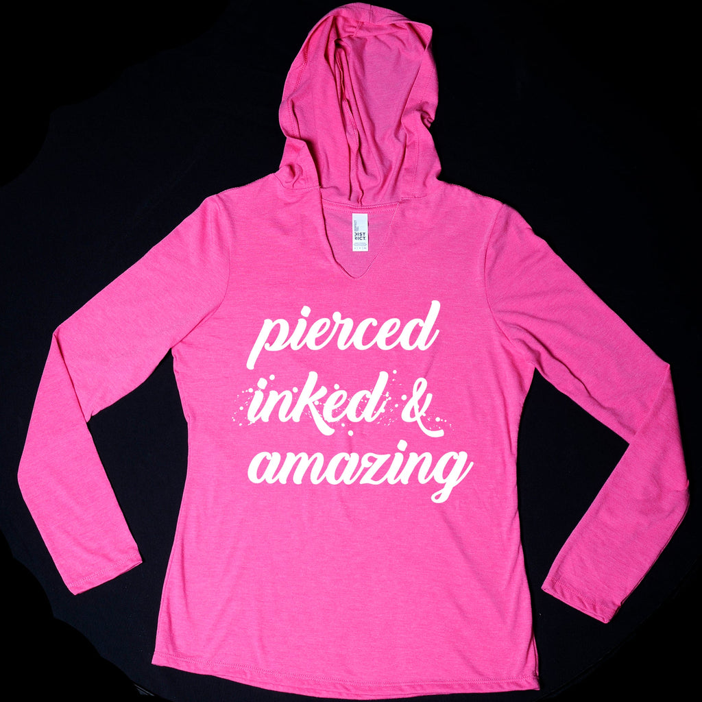BodyCandy Pierced Inked & Amazing Pink Frost Tapered Long Sleeve Hoodie — in-use photo
