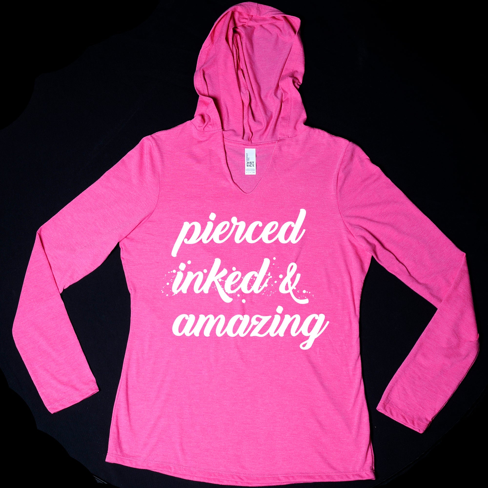 BodyCandy Pierced Inked & Amazing Pink Frost Tapered Long Sleeve Hoodie — in-use photo
