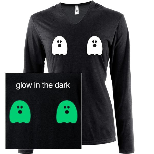 BodyCandy Halloween Glow in the Dark Ghost Boobies Tee Tapered Long Sleeve Hoodie — main product shot