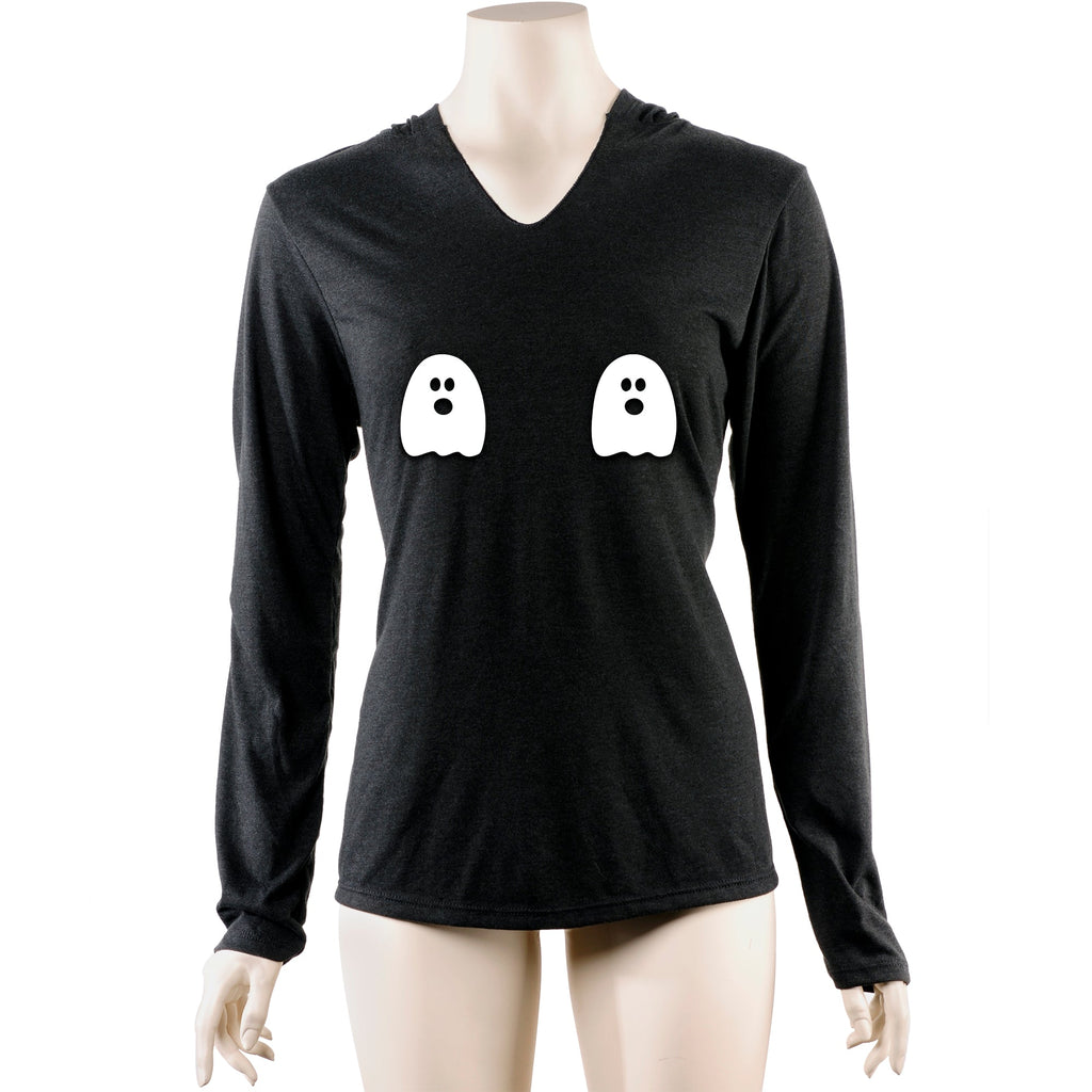 BodyCandy Halloween Glow in the Dark Ghost Boobies Tee Tapered Long Sleeve Hoodie — alternative angle