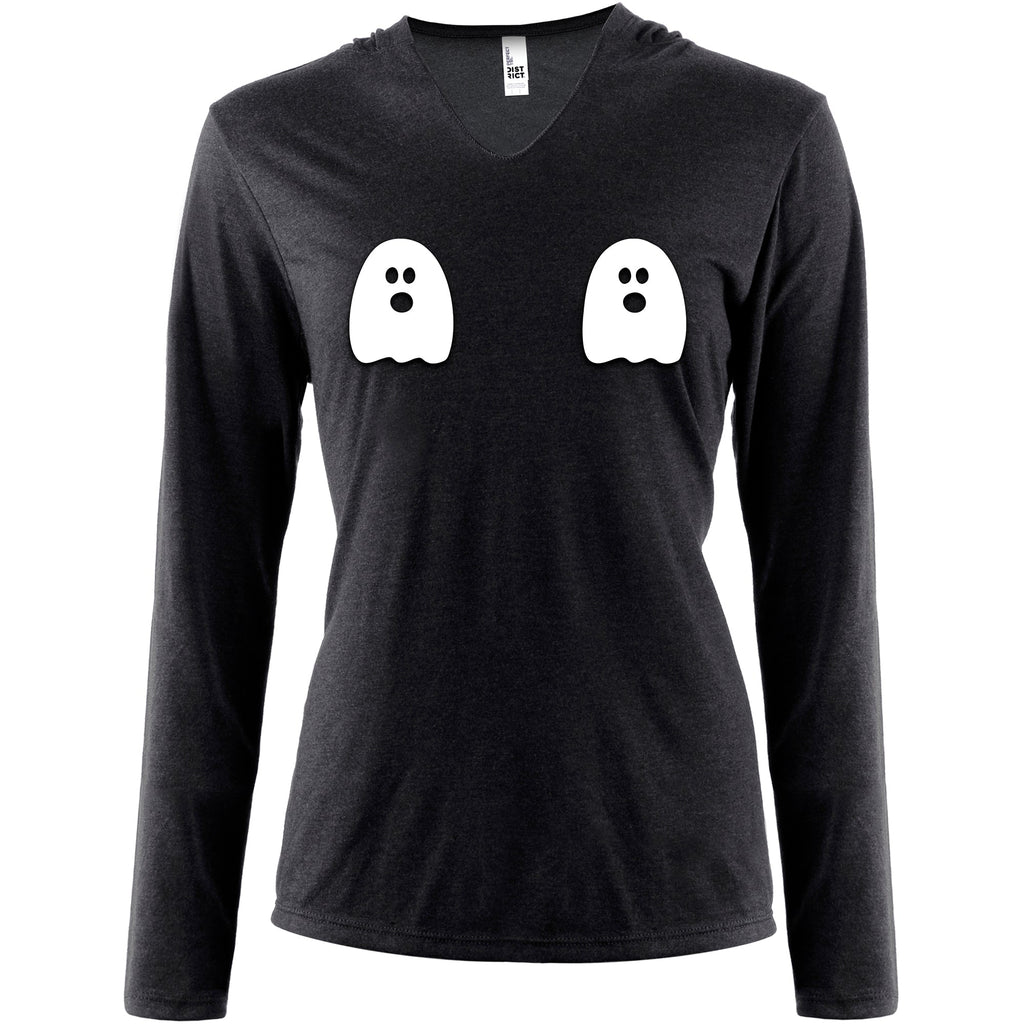 BodyCandy Halloween Glow in the Dark Ghost Boobies Tee Tapered Long Sleeve Hoodie — detail close-up