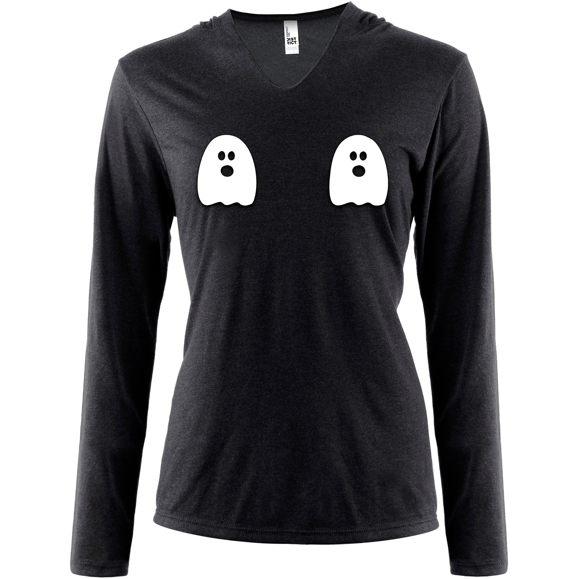 BodyCandy Halloween Glow in the Dark Ghost Boobies Tee Tapered Long Sleeve Hoodie — detail close-up