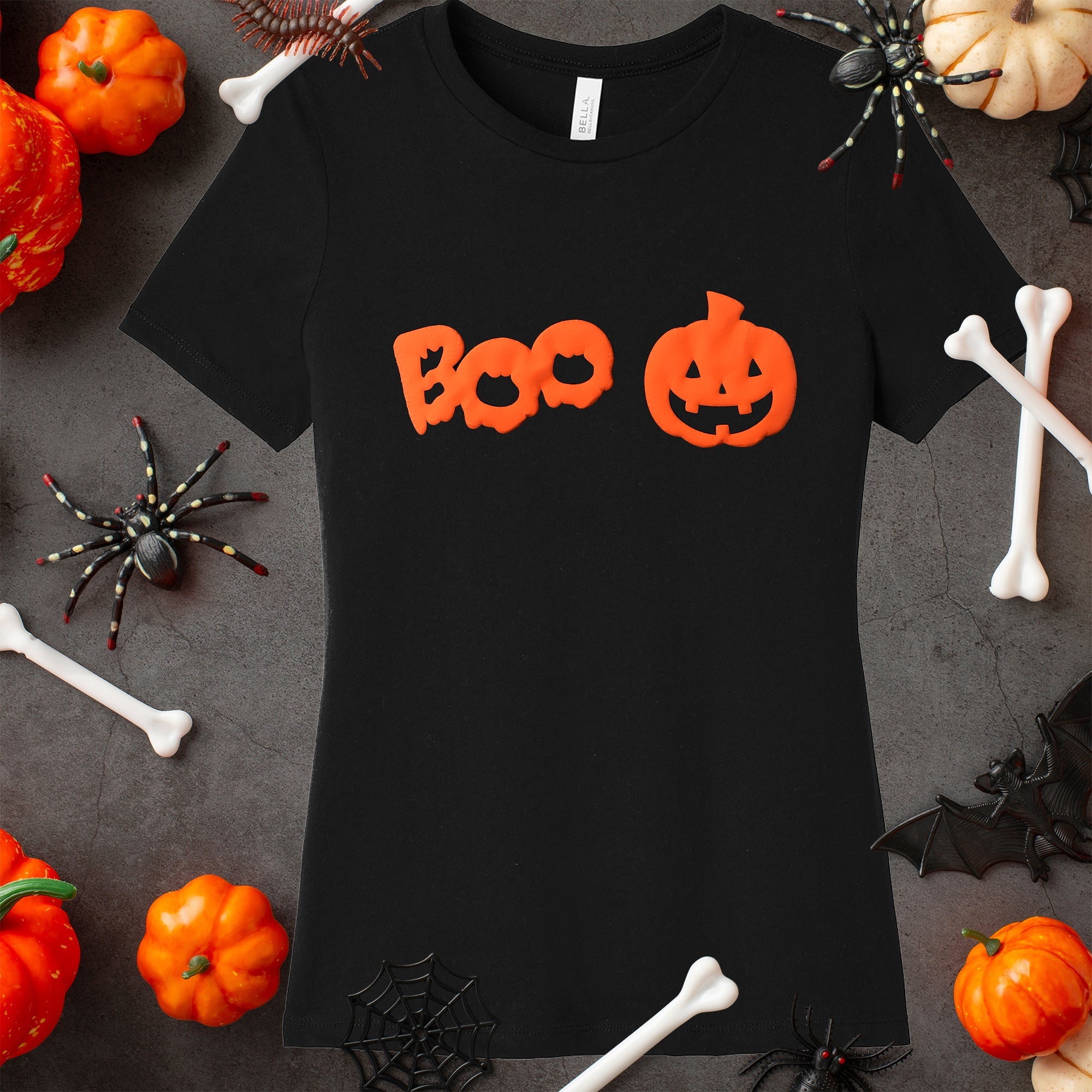 BodyCandy Pumpkin Boo Orange Puff Halloween Tee Shirt — in-use photo